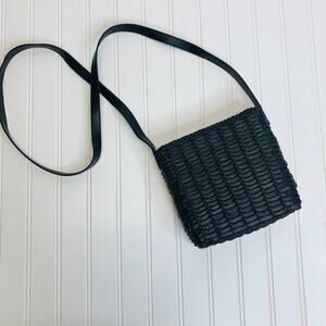 Black Wicker Woven Cross Body Bag 8 x 7"